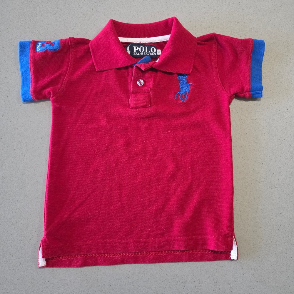 Polo Ralph Lauren Kids Red Blue Big‎ Pony Polo Shirt Size 6 Short Sleeve 0855